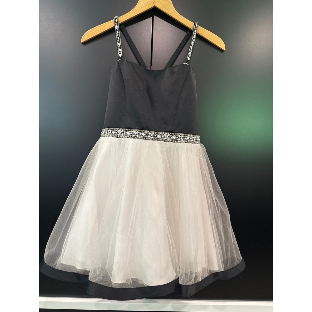 Lexie by Mon‎ Cheri Girls Black White Tulle Formal Pageant Dress Size 12
